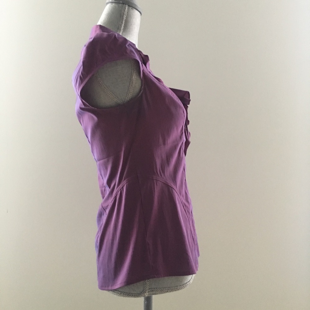 Express Purple Ruffle Cap-Sleeve Blouse - Picture 3 of 8